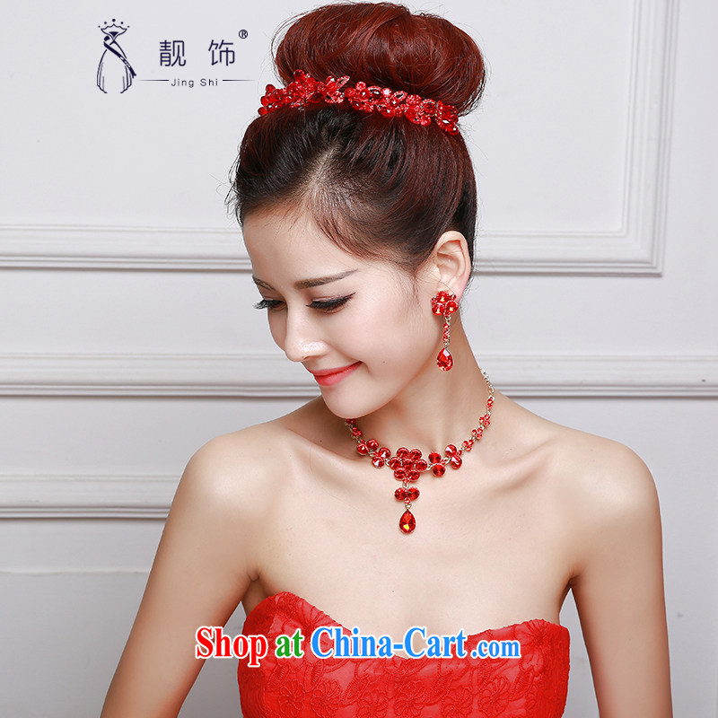 Beautiful ornaments 2015 new bridal red head-dress red Korean-style headdress Crown necklace earrings 3-piece red Korean-style kit 036