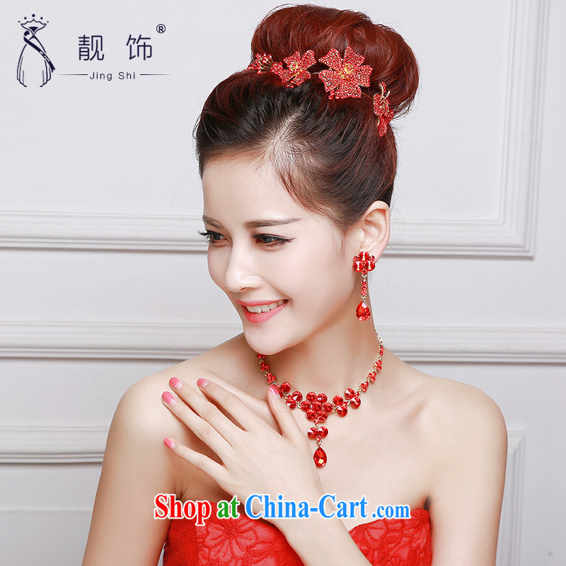 Beautiful ornaments 2015 new bridal red head-dress red flowers and ornaments Crown necklace earrings 3-Piece red flowers package 038, beautiful ornaments JinGSHi), online shopping