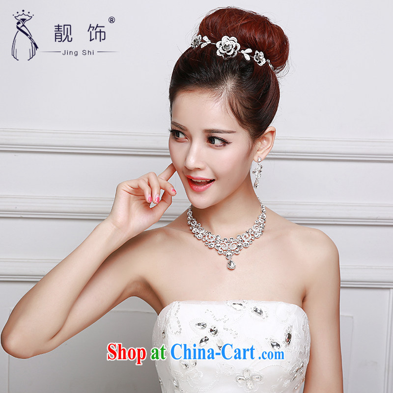Beautiful ornaments 2015 new bridal headdress white alloy water drilling flowers Crown necklace earrings 3-piece water drilling 065 flowers, beautiful ornaments JinGSHi), and shopping on the Internet
