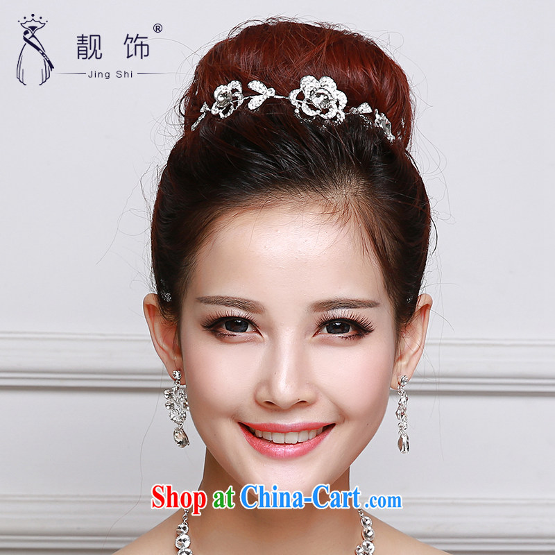 Beautiful ornaments 2015 new bridal headdress white alloy water drilling flowers Crown necklace earrings 3-piece water drilling 065 flowers, beautiful ornaments JinGSHi), and shopping on the Internet