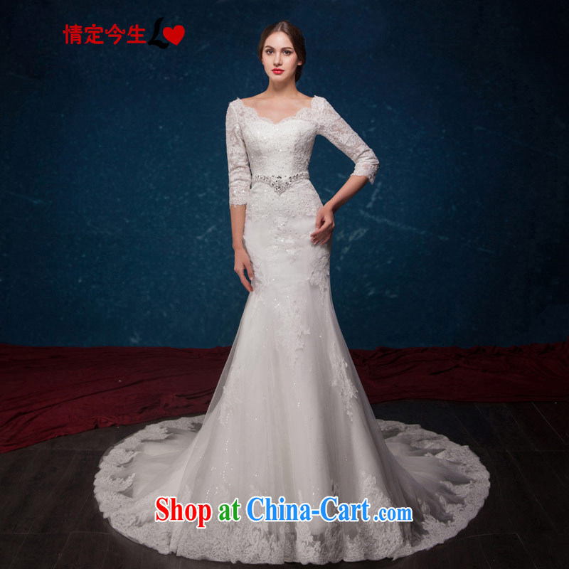 Love Life 2015 summer New Paragraph Style in Europe and the modern word V shoulder collar lace inserts drill-tail wedding wedding dress white XXL