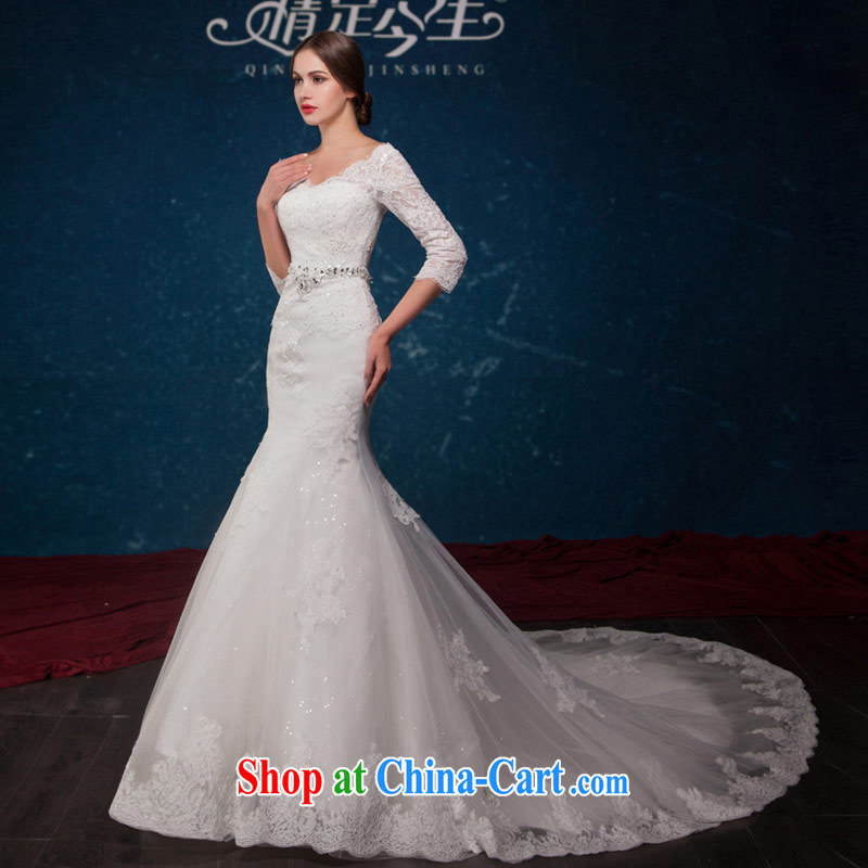 Love Life 2015 summer New Europe, the stylish and the Field shoulder V collar lace inserts drill sexy tail wedding wedding dress white XXL, love life, and shopping on the Internet