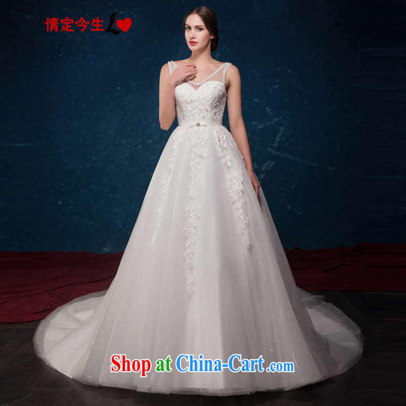 Love Life 2015 summer new minimalist white V collar lace high waist larger tail wedding wedding dress white XL