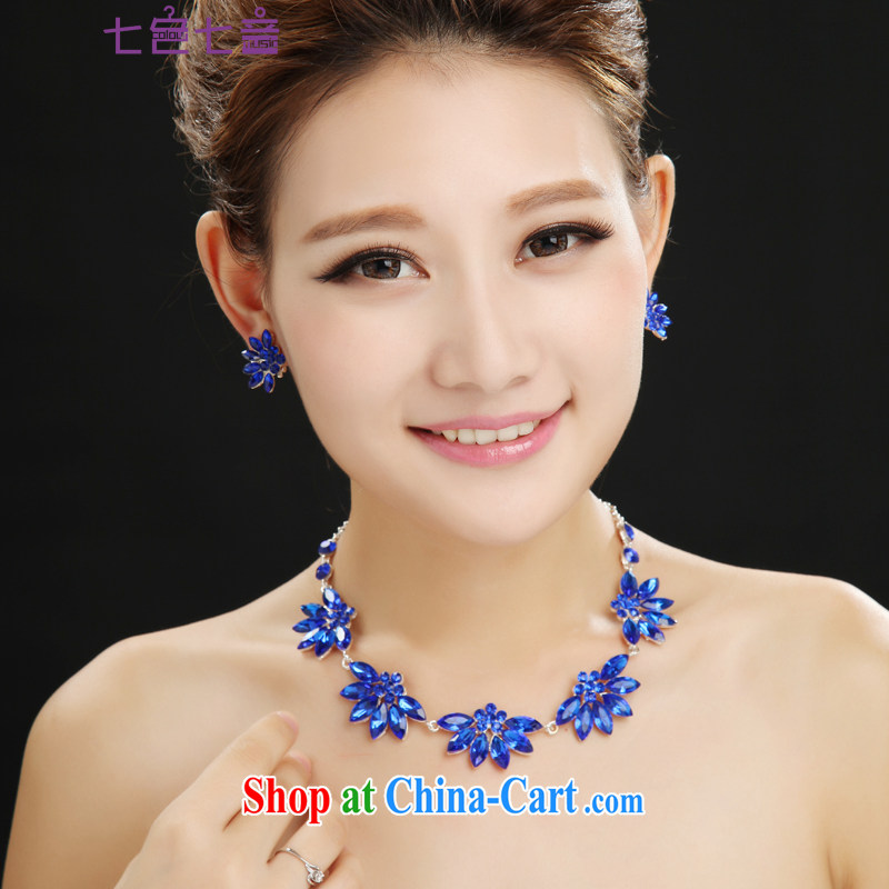 7-Color 7 tone new blue water diamond necklace ear fall 2 piece wedding dresses accessories PS 032 blue necklace ear fall all code