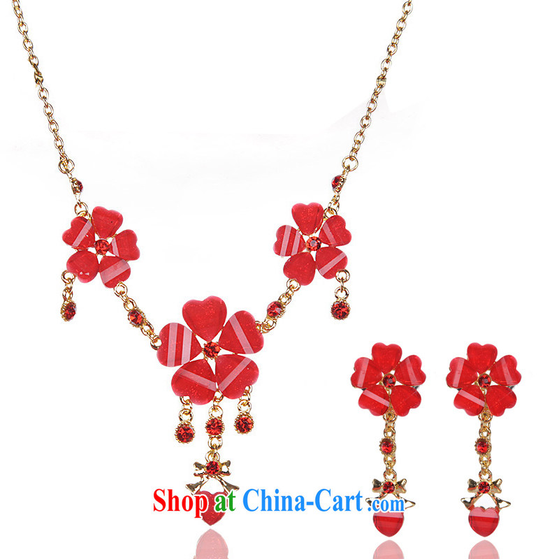 7-Color 7 tone bridal jewelry 2-Piece red Korean-style necklace earrings wedding jewelry wedding accessories PS 033 red, code, and 7-Color 7 tone, shopping on the Internet