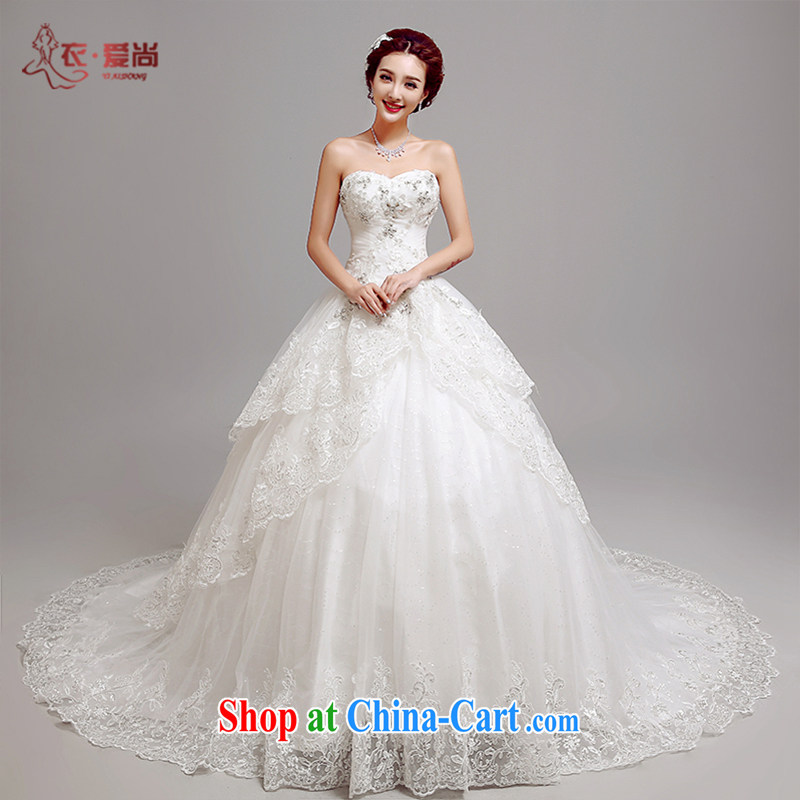 Yi love is wedding dresses summer new 2015 custom long-tail bridal wipe the chest, marriage wedding luxury light drill video thin, lace pregnant wedding female white M