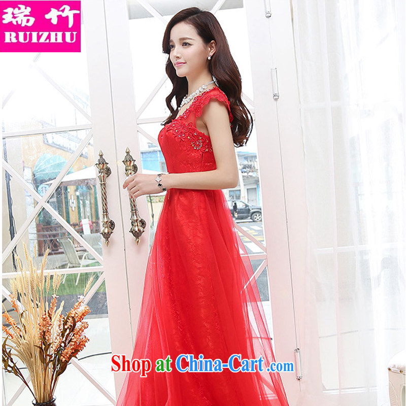 Shui bamboo 2015 spring and fall new lace inserts drill dragging long skirt wedding dress Web yarn-grown up with wedding sleeveless beauty graphics thin dark V back exposed dresses red XL