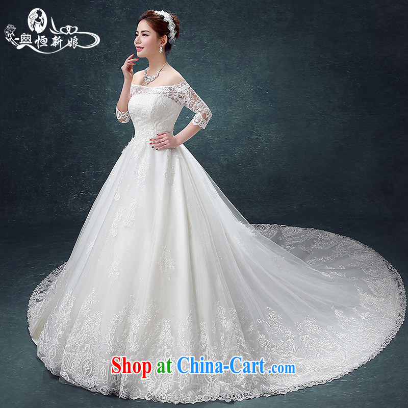 Code hang bridal wedding dresses 2015 new stylish one shoulder wedding-tail the code graphics thin Korean lace summer the large tail, fine fabrics -- White XXXL, and hang Seng bride, shopping on the Internet