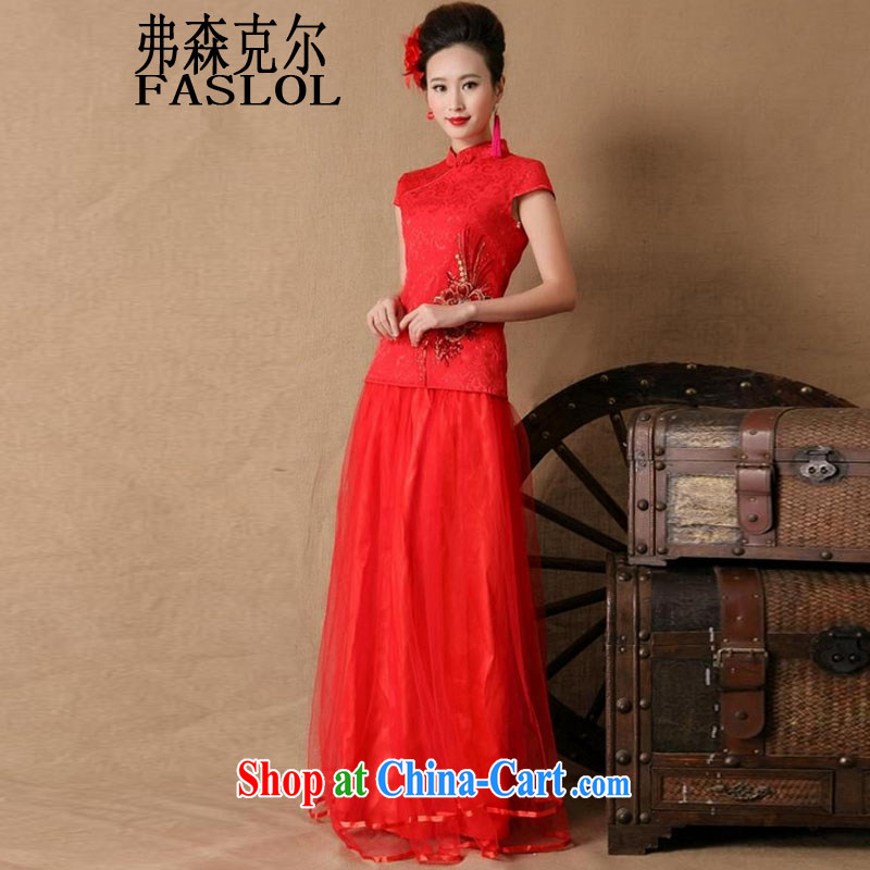 2015 bridal wedding ceremony cheongsam dress red bows, dress style 6646 red XL