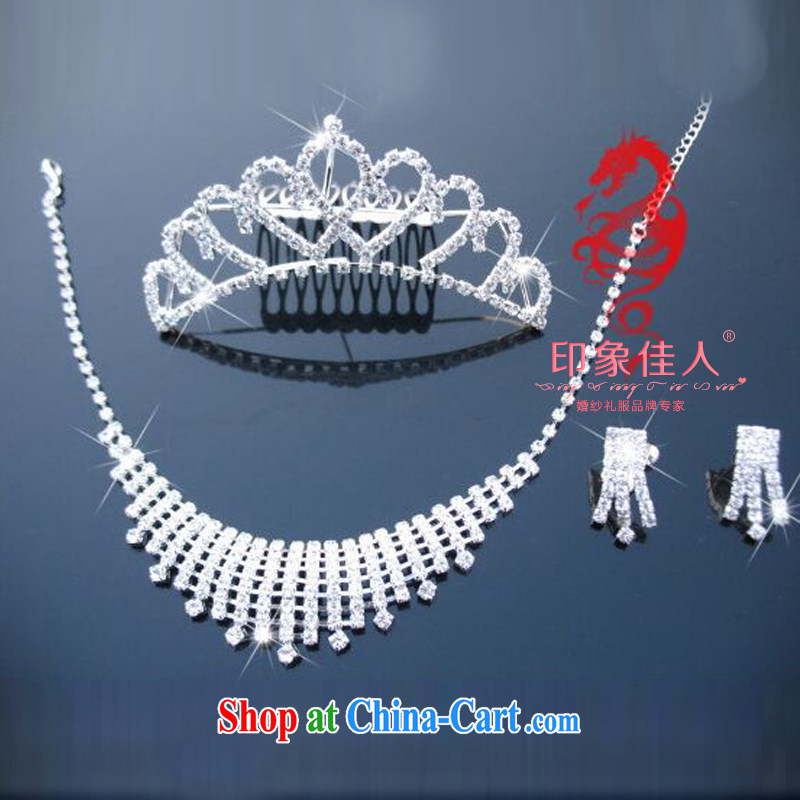 Leigh impression bridal jewelry and ornaments 3-piece kit wedding accessories Korean marriage crystal diamond necklace earrings hair accessories Crown YX 3017, impressive lady, shopping on the Internet