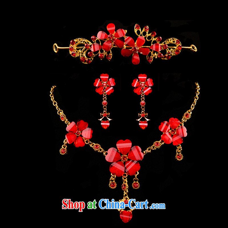 Impressive lady red bridal jewelry Korean-style wedding jewelry earrings Crown head-dress 3 piece dress jewelry wedding dresses with jewelry YX 3007, impressive lady, shopping on the Internet