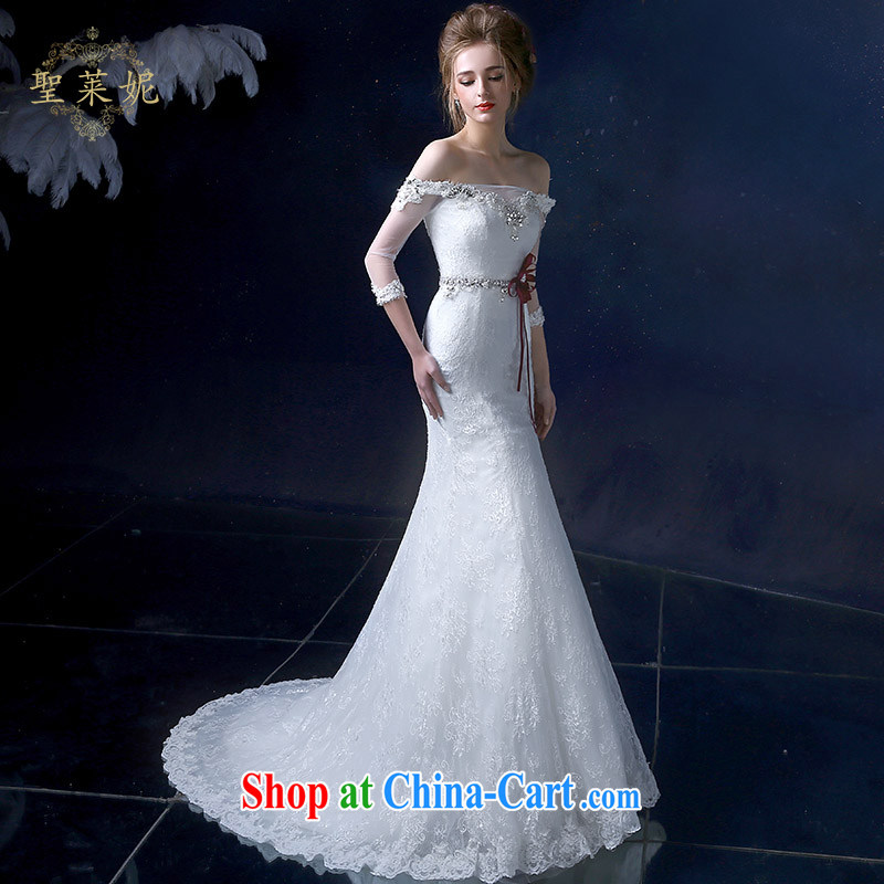 Holy, Connie wedding dresses continental field shoulder lace crowsfoot Wedding Video thin, stylish wedding dress the code small tail white M, holy, Connie (Sheng lai Ni), online shopping