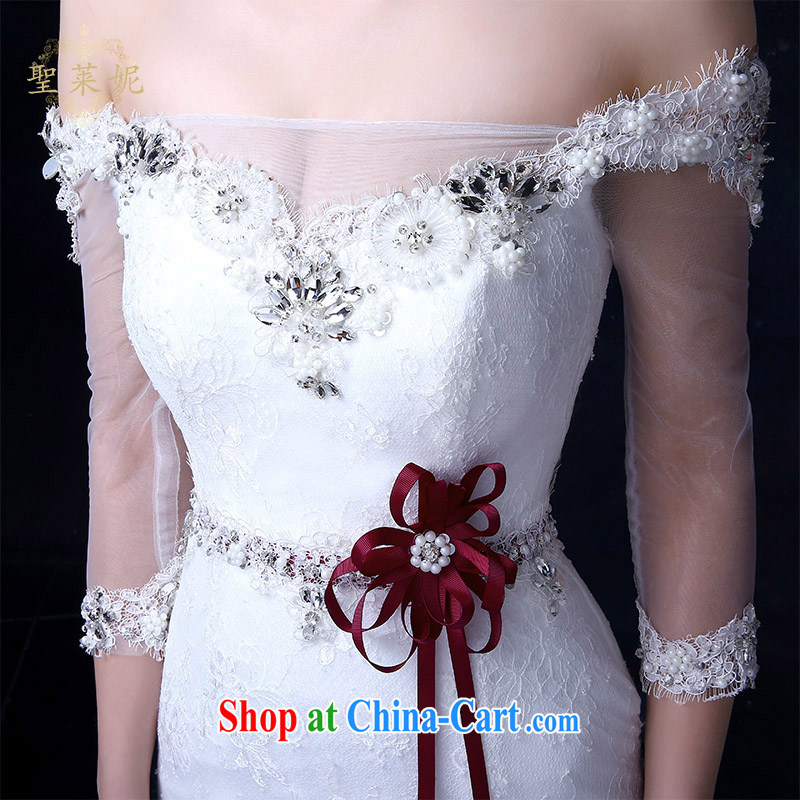 Holy, Connie wedding dresses continental field shoulder lace crowsfoot Wedding Video thin, stylish wedding dress the code small tail white M, holy, Connie (Sheng lai Ni), online shopping