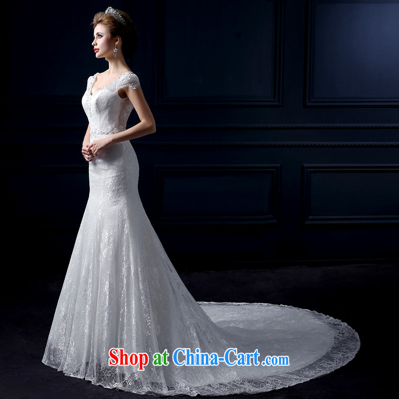 Yarn edge 100, wedding dresses 2015 new spring and summer field shoulder crowsfoot wedding Korean lace trailing wedding beauty graphics thin sweet tie-off his chest, wedding white tailor advanced customization, yarn edge 100, and, on-line shopping