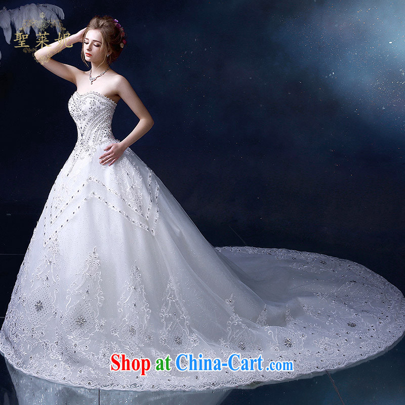 Holy, Connie wedding dresses 2015 summer water drilling erase chest A field dress, white graphics thin large number tail wedding dresses white M, holy, Connie (Sheng lai Ni), online shopping