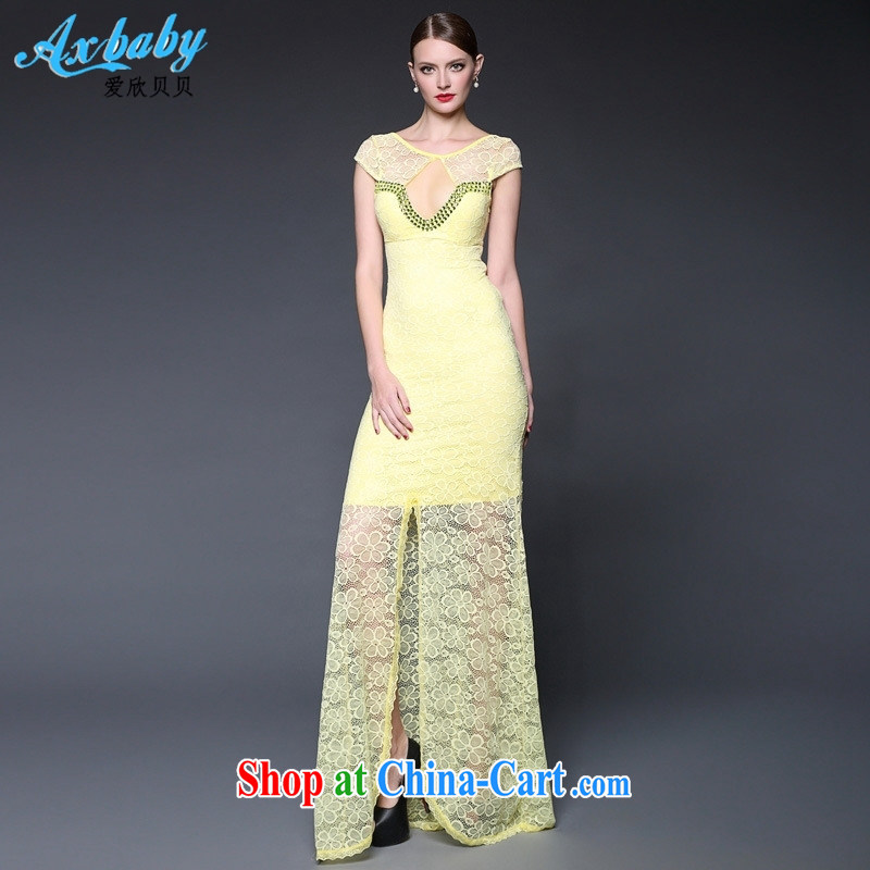 Love Yan Babe _AxBaby_ 2015 summer women's clothing lace stitching staples Pearl long sexy evening dress dresses W 0230 white are code