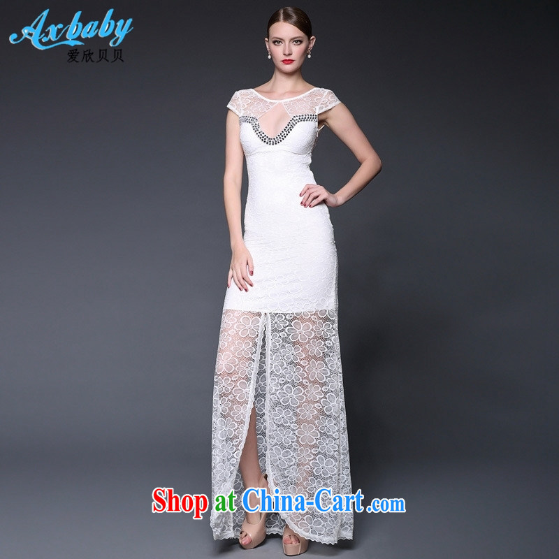 Love Yan Babe (AxBaby) 2015 summer women's clothing lace stitching staples Pearl long, sexy evening dress dresses W 0230 white, code, and love was Abebe Bikila (Axbaby), online shopping
