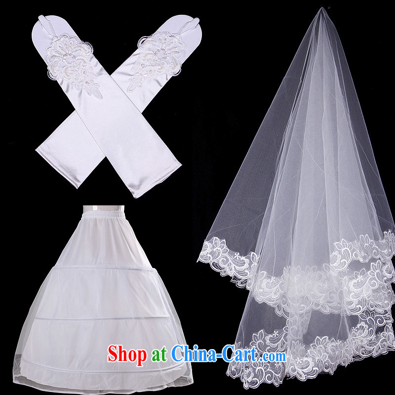 White home about wedding accessories and yarn 3 steel ring the dress stays satin gloves with head yarn 3-Piece Korean accessories are white, white first about, shopping on the Internet