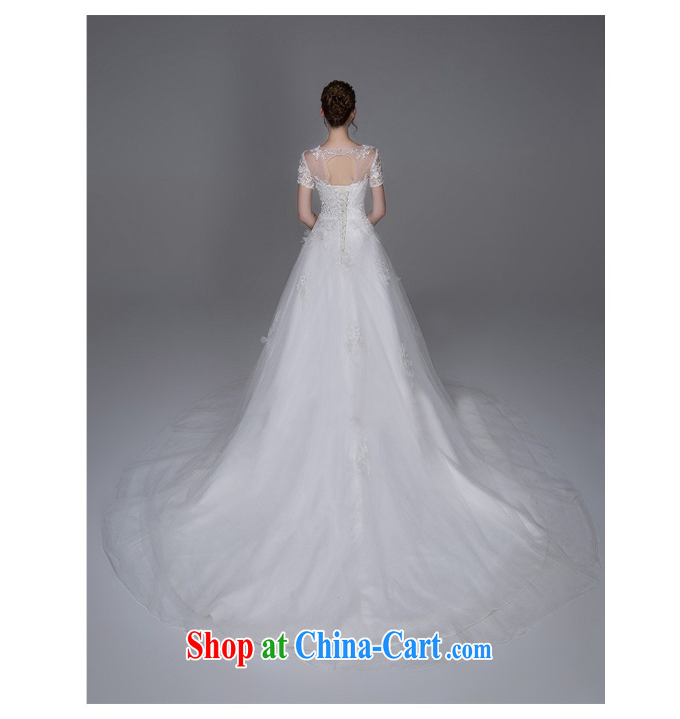 The beautiful yarn a Field shoulder small tail wedding sexy exposed back round-collar short-sleeve with a drill with wedding 2015 new bride wedding photo building factory direct white customizable pictures, price, brand platters! Elections are good character, the national distribution, so why buy now enjoy more preferential! Health