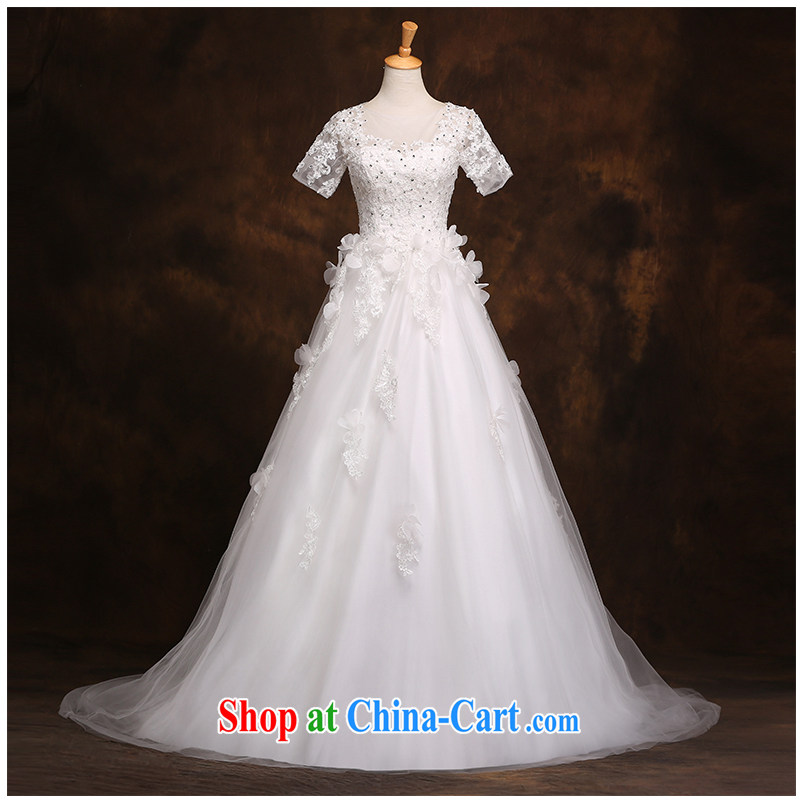 The beautiful yarn a Field shoulder small tail wedding sexy exposed back round-collar short-sleeve with a drill with wedding 2015 new bride wedding photo building factory direct white customizable