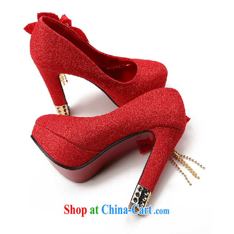 Pure bamboo love yarn new waterproof single high-heel shoes marriage red bridal wedding ceremony shoes bridesmaid dress Princess women shoes 30,559 red 39, pure bamboo love yarn, shopping on the Internet