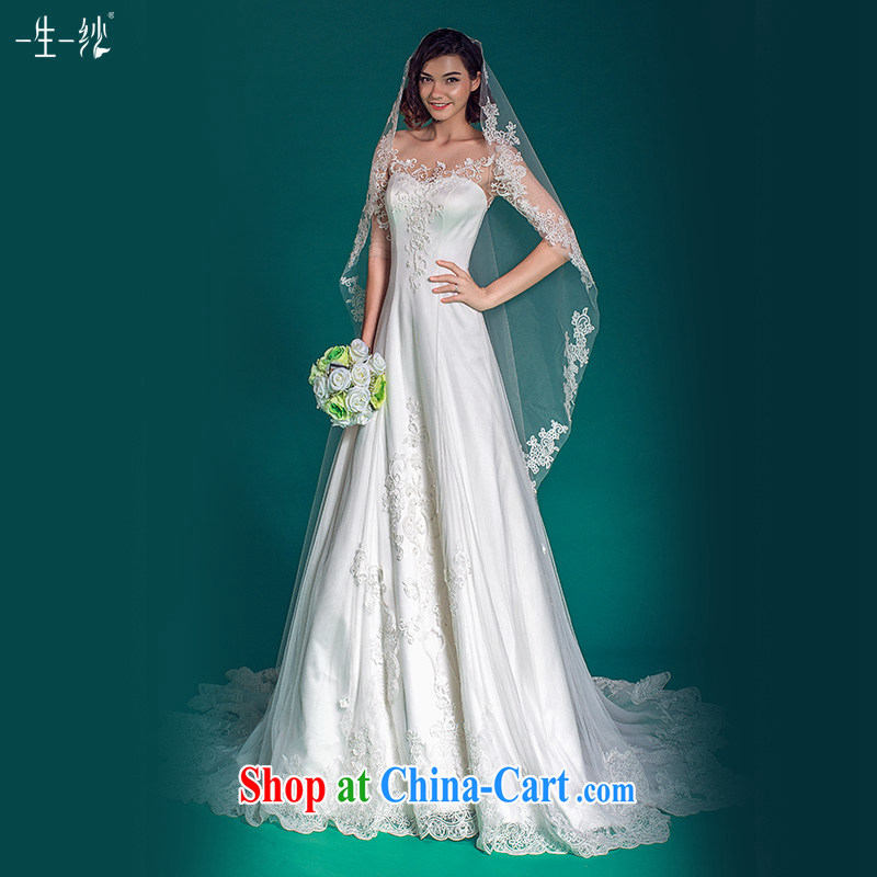 A yarn cultivating long-sleeved wedding one shoulder lace-tail wedding summer 2015 501501433 white XXL code 30 days pre-sale