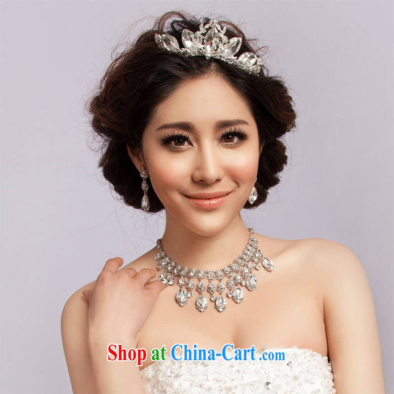 The drunken Yi Mi-marriages jewelry Korean-style package crown and ornaments marriage water Drill Set Link bridal accessories hair accessories. Floor 3 piece Crown necklace earrings 3 piece set necklace earrings