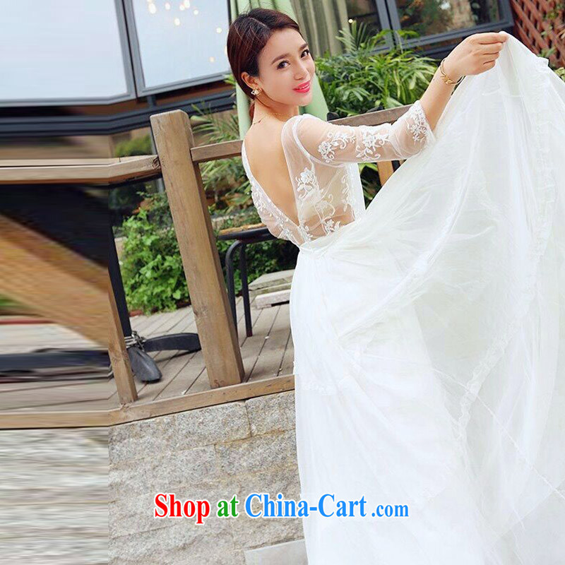 Can the lotus bridal wedding dresses skirt summer 2015 summer new female deep V collar sexy lace dress with the drag and drop to fairy skirt white M, Lin (KECAILIAN), online shopping