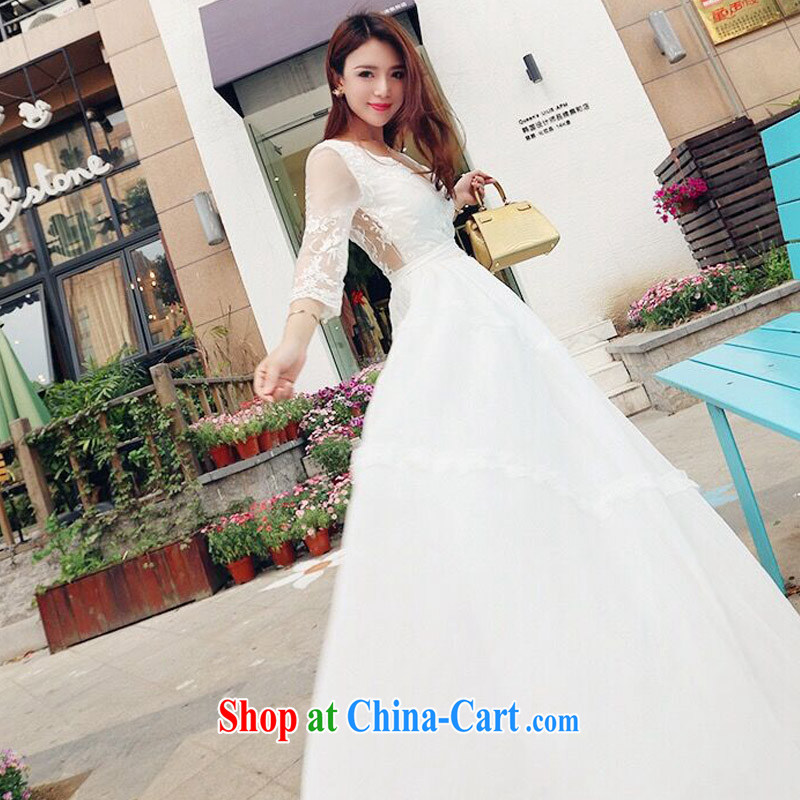 Can the lotus bridal wedding dresses skirt summer 2015 summer new female deep V collar sexy lace dress with the drag and drop to fairy skirt white M, Lin (KECAILIAN), online shopping