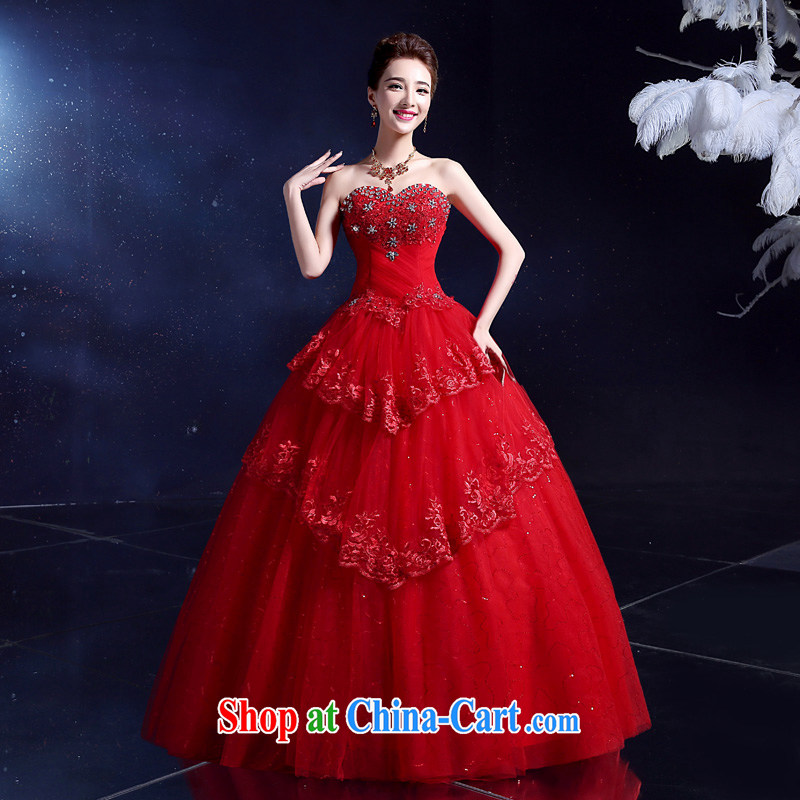 A good service is 2015 new wedding dresses bare chest, parquet diamond lace multi-level Korean version with Red Beauty XXL