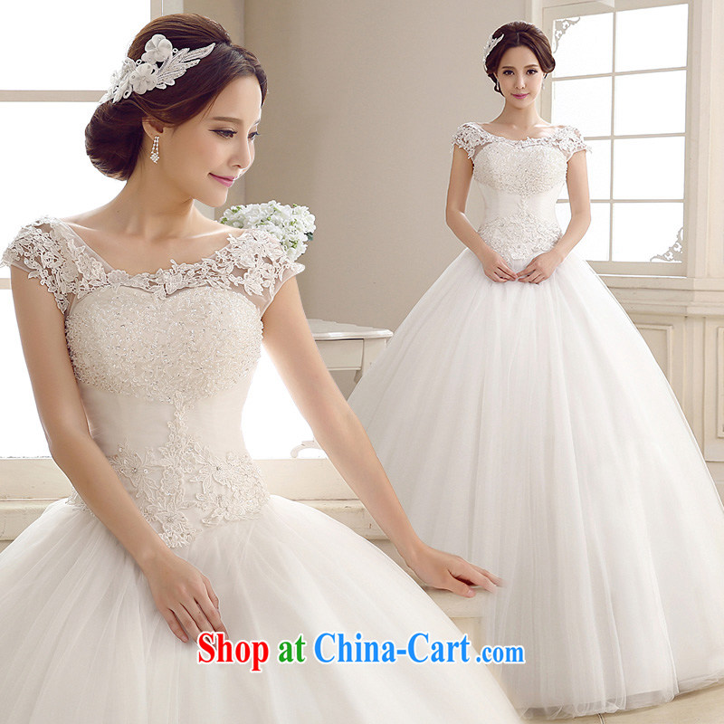 wedding dresses 2015 spring and summer new Korean version field shoulder V for married women lace drill video thin wedding tie white XXXL