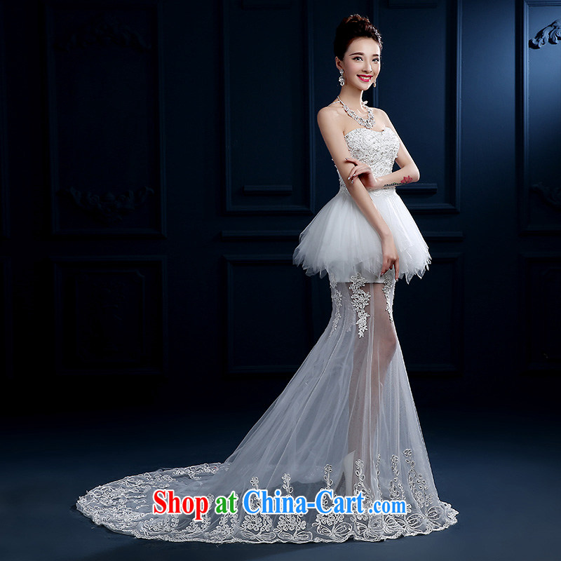 2015 bridal high quality custom field shoulder bare chest straps spring wedding dresses red stylish long-tail luxury photography, new white M, pure bamboo love yarn, shopping on the Internet