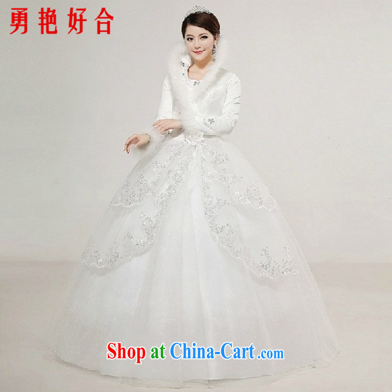 Yong-yan and wedding dresses new 2015 Korean lace long-sleeved with wedding Princess the bride the code winter quilted wedding white. size is not returned.