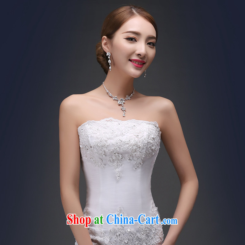 2015 spring and summer new Korean fashion lace bare chest cultivating crowsfoot bridal graphics thin straps and tail wedding dresses white S code 1 feet 9 waist Suzhou shipping, not an embroidered bridal, shopping on the Internet