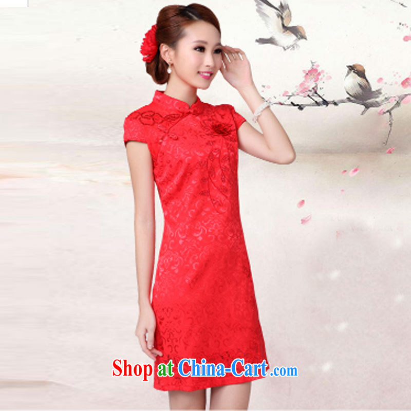 2015 wedding dresses bows new summer, red wedding dress high collar dress cheongsam red XL, International tiger, shopping on the Internet