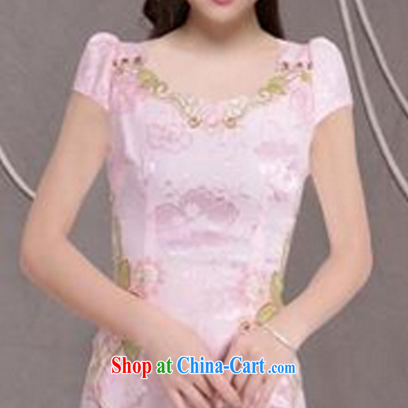 2015 new, improved female cheongsam dress fashion style retro beauty everyday dresses short dresses, pale yellow XL, International tiger, shopping on the Internet