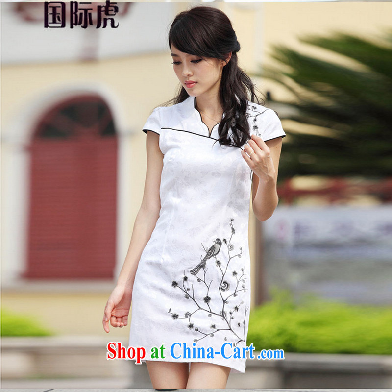 China wind embroidery summer cheongsam dress improved stylish dresses sexy dresses replica black-and-white XL