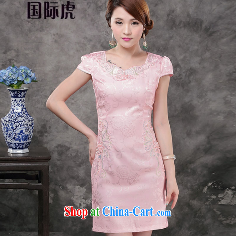 Only 2015 new summer dresses improved stylish Daily Beauty-waist short cheongsam style female pink XL