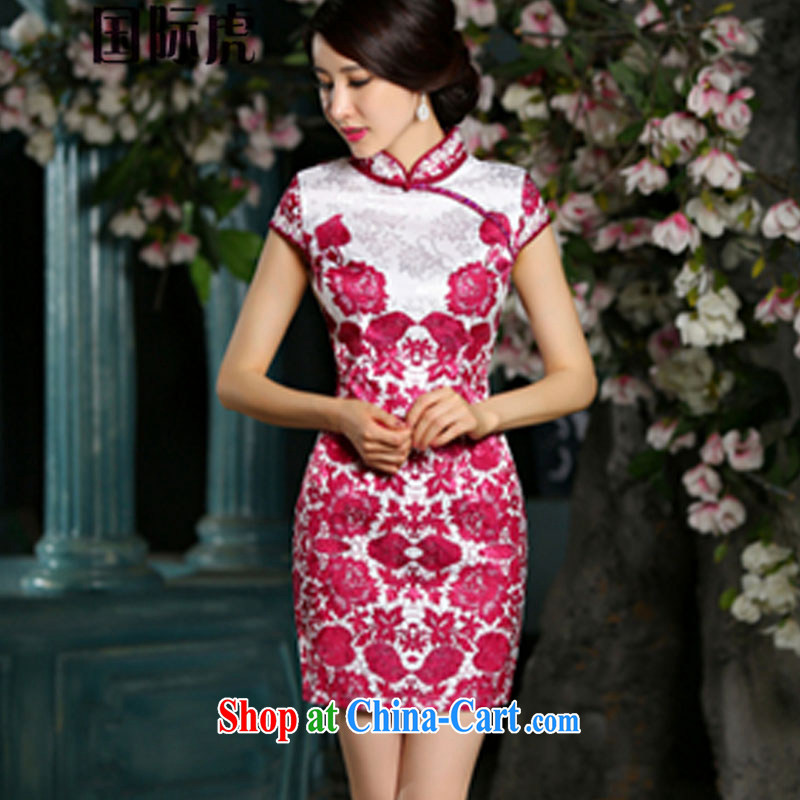 Real-time concept 2015 new retro short, high quality blue and white porcelain beauty cheongsam dress dresses red XL