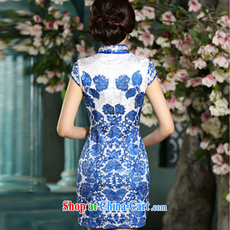 Real-time concept 2015 new retro short, high quality blue and white porcelain beauty cheongsam dress dresses red XL, international standard, and shopping on the Internet