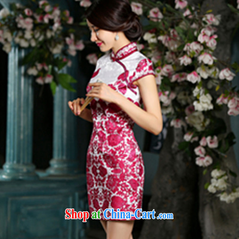 Real-time concept 2015 new retro short, high quality blue and white porcelain beauty cheongsam dress dresses red XL, international standard, and shopping on the Internet