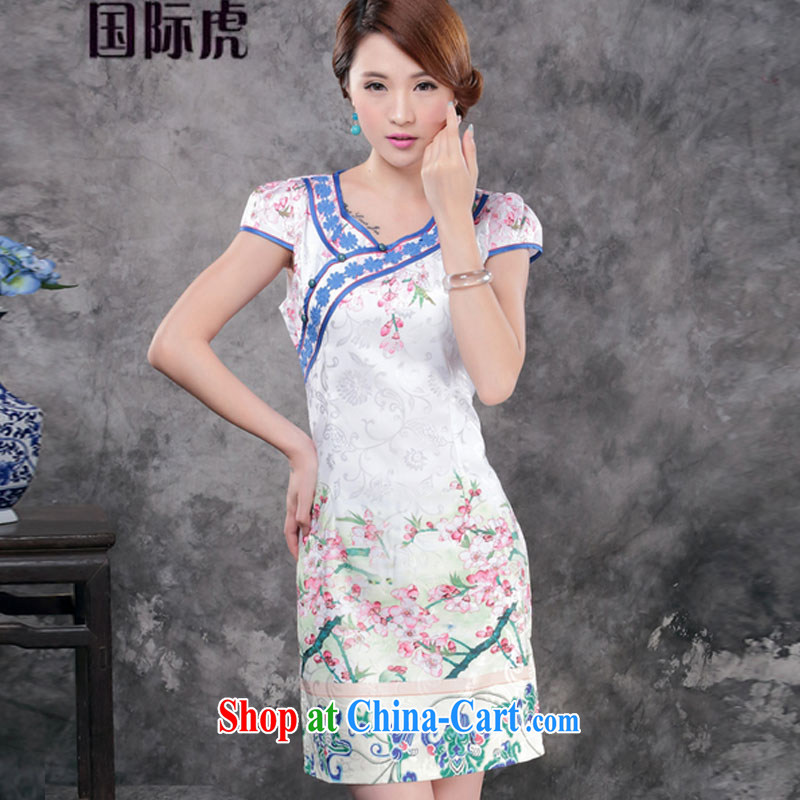 New summer and autumn with black on white jacquard cotton retro daily improved cheongsam dress temperament female fancy XL