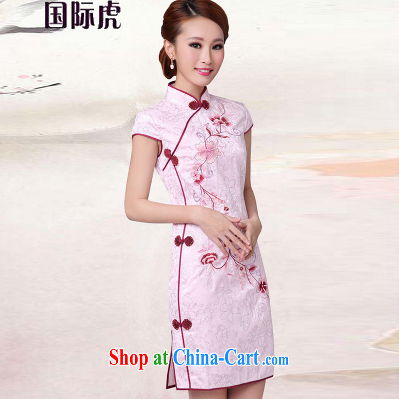 2015 new white cheongsam dress stylish improved Chinese qipao cheongsam pink XL