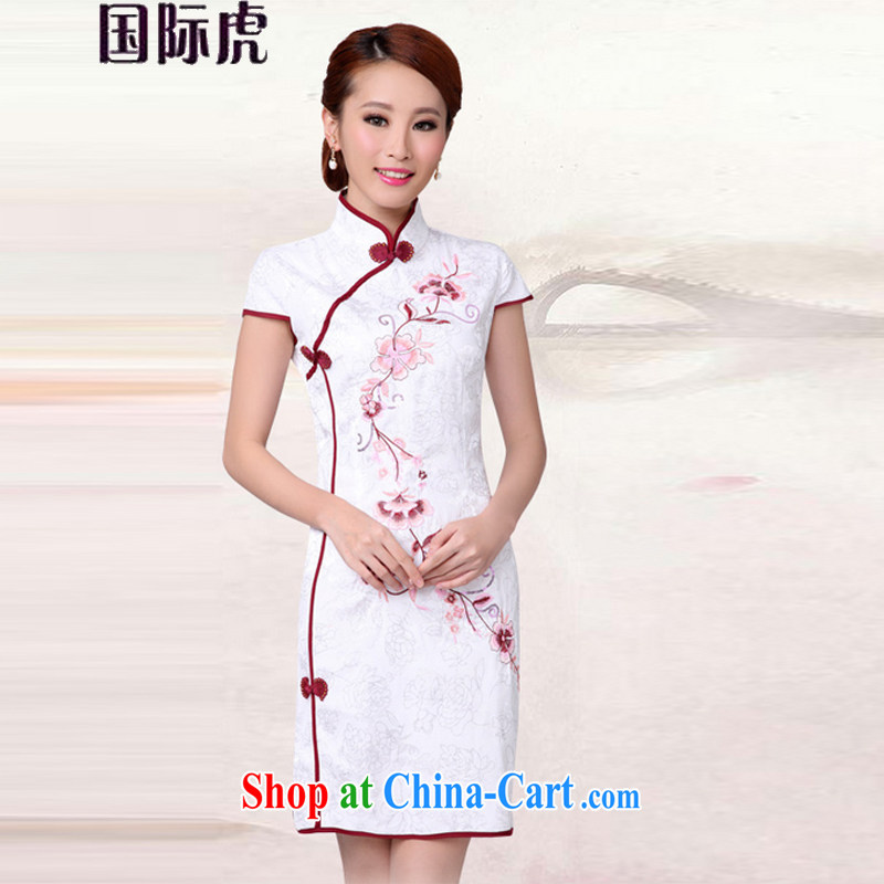 2015 new white cheongsam dress stylish and improved Chinese qipao cheongsam pink XL, International tiger, shopping on the Internet