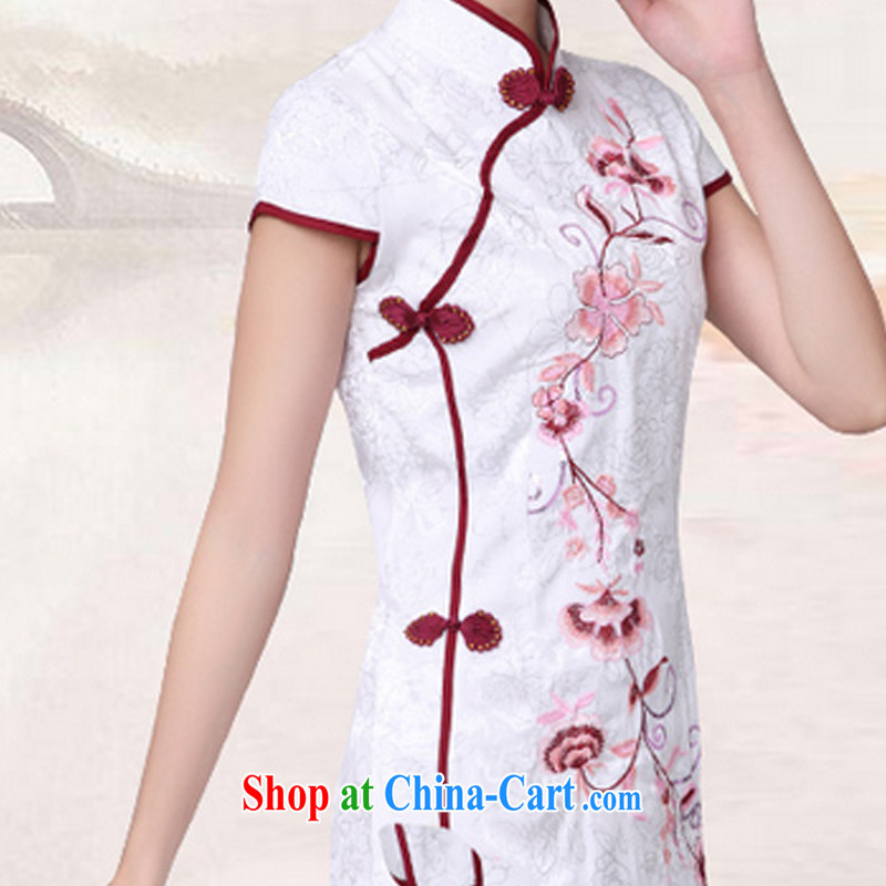 2015 new white cheongsam dress stylish and improved Chinese qipao cheongsam pink XL, International tiger, shopping on the Internet