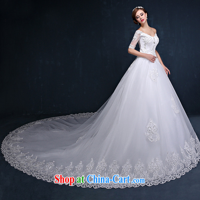 wedding dresses 2015 new Korean version field shoulder cuff marriages graphics thin strap tail wedding dresses summer white XL _waist 2.3_