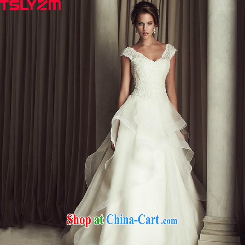 Tslyzm tail wedding dresses bridal wedding fashion European and American retro double-shoulder V brought back exposed Deluxe skirt 2015 spring and summer wedding with M, Tslyzm, shopping on the Internet