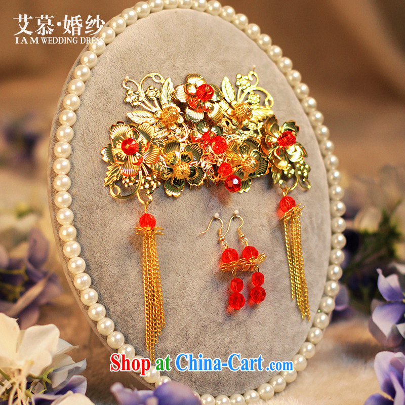 On the bridal suite 2015 new dumping Yen bridal head-dress red wedding celebration hair accessories jewelry and ornaments 3 piece set