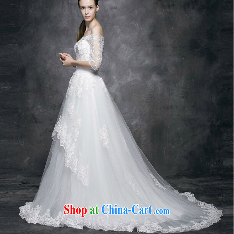 2015 new long-sleeved wedding dresses spring and summer-tail field shoulder Korean version of the greater code lace custom bridal wedding dresses white Custom size does not return does not switch
