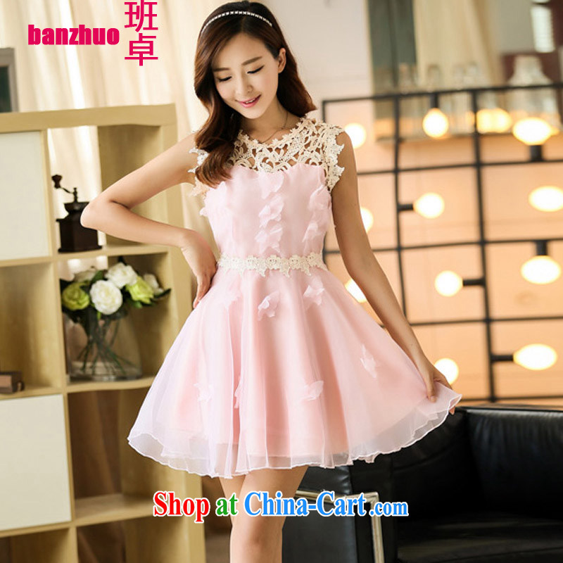 Class Cheuk-yan Fashionable dresses new Korean lace European root dress shaggy dress Princess dress sleeveless bridesmaid dresses small dress pink XL